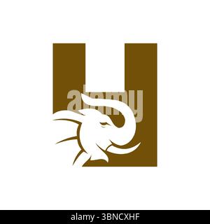 Logo Elephant Letter H. Modello vettore simbolo elefante minimo Illustrazione Vettoriale