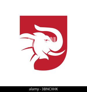 Logo Letter U Elephant. Modello vettore simbolo elefante minimo Illustrazione Vettoriale