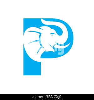 Logo Letter P Elephant. Modello vettore simbolo elefante minimo Illustrazione Vettoriale