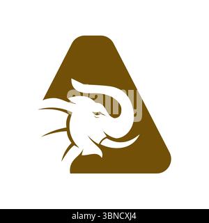 Logo Letter A Elephant. Modello vettore simbolo elefante minimo Illustrazione Vettoriale