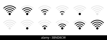 icona orizzontale del set di segnali wireless in bianco e nero, illustrazione vettoriale. Illustrazione Vettoriale