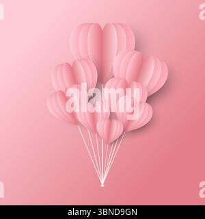 gruppo di palloncini a forma di cuore rosa su sfondo rosa. Illustrazione Vettoriale