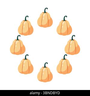 Telaio cerchio zucca. Zucche autunnali accoglienti. Illustrazione piatta vettoriale isolata su sfondo bianco. Illustrazione Vettoriale