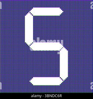 Schermo LED digitale realistico con numero digitale cinque 5 per motivi e sfondo. Illustrazione Vettoriale