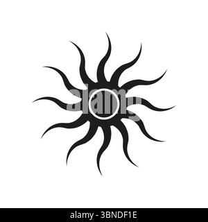 Icona del sole astratta. Simbolo della stella tribale. Forma a punta radiale. Illustrazione vettoriale. Illustrazione Vettoriale