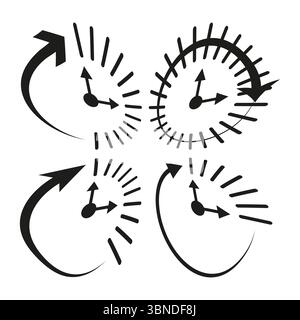 Icona freccia ciclo. Simboli di aggiornamento dell'orologio. Vettore movimento circolare. Concetto di flusso temporale. Illustrazione Vettoriale