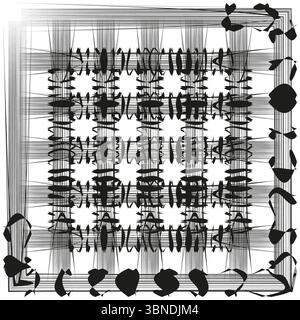 Ripetizione di contorno complessa. Illustrazione geometrica a croce. Illustrazione lineare vettoriale. Decorazione simmetrica del contorno. Illustrazione Vettoriale