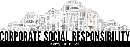 Corporate Social Responsibility CSR progettazione concettuale di Word cloud isolata su sfondo bianco. Illustrazione Vettoriale