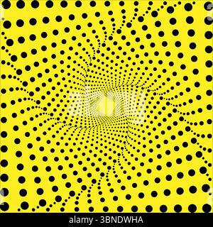 Sfondo astratto, grafica moderna hipster futuristica. Sfondo giallo con punti neri. Sfondo astratto vettoriale, design texture, pattern. Illustrazione Vettoriale