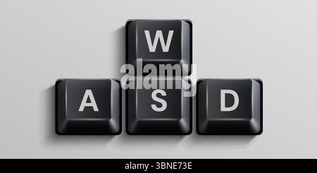 Tasti neri del computer su sfondo bianco. WASD. Illustrazione vettoriale Illustrazione Vettoriale