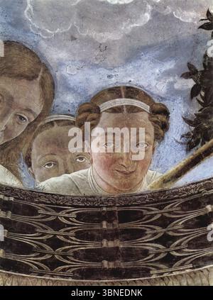 Affreschi nella camera degli Sposi; scena: Volta dettaglio affresco - Andrea Mantegna: Soffitto Oculus DETTAGLIO donna testa Foto Stock
