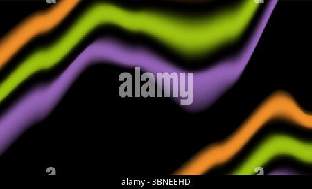 Linee luminose sfocate nei colori di Halloween arancione verde e viola che scorrono diagonalmente su sfondo nero in movimento astratto Illustrazione Vettoriale