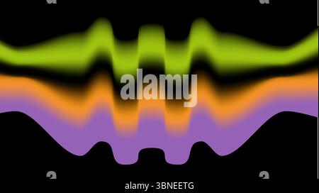 Onde luminose di colore verde arancione e viola che creano un motivo verticale distorto su sfondo nero nel tema astratto di Halloween Illustrazione Vettoriale