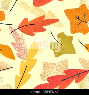 Motivo autunnale senza cuciture con foglie cadute rosse e gialle Illustrazione Vettoriale
