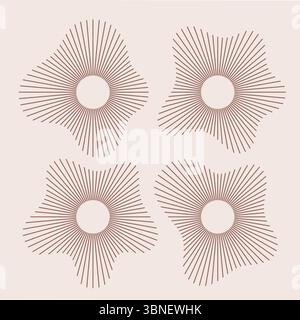 Ampiezza acustica onde sonore, voce, simboli musicali. Forme dello spettro radiale rotondo vettoriale, fotogrammi. Illustrazione Vettoriale