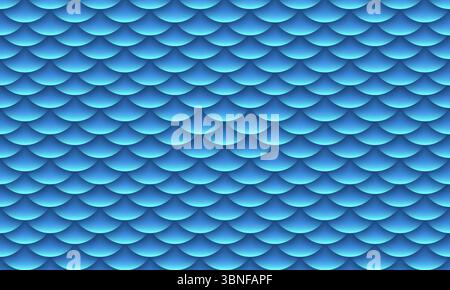 Pattern vettoriale senza cuciture di scale blu di pesci in stile 3D stratificato con sfumature e ombre uniformi. Ideale per temi oceanici, design sirena e tessuti Illustrazione Vettoriale
