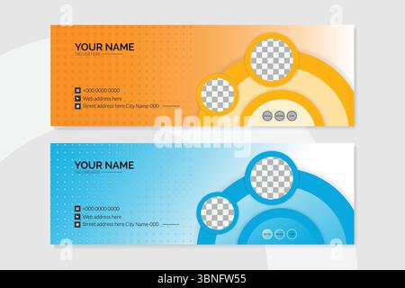 Design del modello di firma e-mail. Design del modello vettoriale della copertina e del banner della firma e-mail aziendale Illustrazione Vettoriale