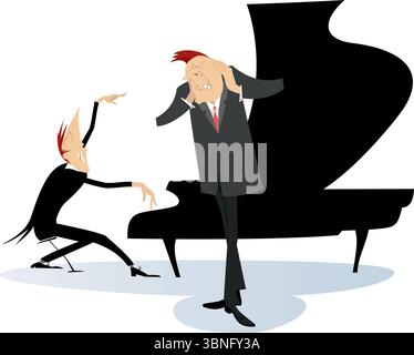 Cantanti e pianisti. Duetto di musicisti. Un paio di musicisti. Il cantante turbato si chiude le orecchie e cattivo pianista Illustrazione Vettoriale