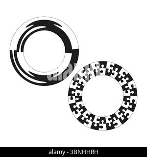 Icona del cerchio del puzzle. Simbolo circolare tecnologico. Design vettoriale innovativo. Illustrazione Vettoriale