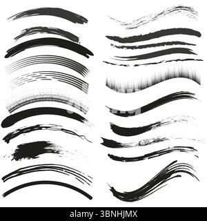 Icona del pennello curvo. Schema di traccia grunge. Vettore striscio artistico. Sweep dinamica della vernice. Illustrazione Vettoriale