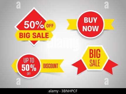 "Banner con sconti sulle grandi vendite con Buy Now e offerte in percentuale" Illustrazione Vettoriale