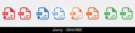 Icone formato file (PDF, DOC, PPT, XLS) Illustrazione Vettoriale