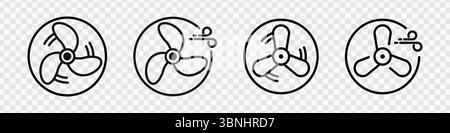 "Fan Icons Collection - Blades and Circular Designs for Cooling and Airflow" (raccolta icone ventola - pale e design circolari per il raffreddamento e il flusso d'aria) Illustrazione Vettoriale