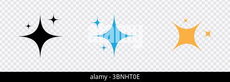 "Icone scintillanti a stella in nero, bianco e giallo per progetti di design" Illustrazione Vettoriale