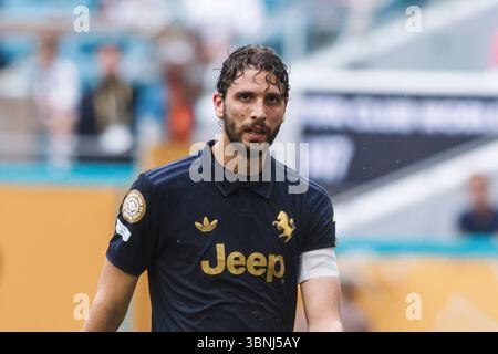Miami, Florida - 1° luglio: Manuel Locatelli della Juventus in azione durante una gara di 16 partite della Coppa del mondo per club FIFA 2025 Real Madrid CF contro Juventus FC ad ha Foto Stock