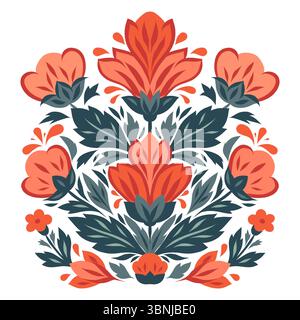 Clip decorativa vettoriale art di disposizione dei fiori. Fiori stilizzati simmetrici per biglietti e inviti. Fioritura estiva Illustrazione Vettoriale