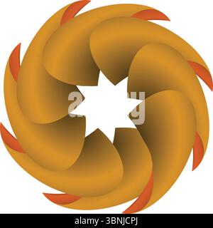 Un accattivante design geometrico 3D con un intricato motivo a spirale in calde tonalità arancioni su sfondo bianco. Illustrazione Vettoriale