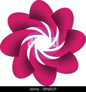 Un sorprendente design geometrico 3D caratterizzato da un motivo a spirale floreale in accese tonalità rosa su sfondo bianco. Illustrazione Vettoriale