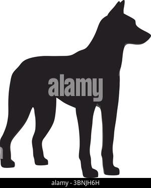 Vettore silhouette cane, Clipart PET nero, Arte animale isolata, illustrazione canina natura, contorno semplice, posa in piedi, amico fedele, design minimalista Illustrazione Vettoriale