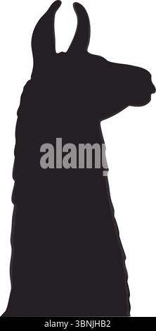 Llama silhouette Vector, Black Animal Clipart, profilo isolato, illustrazione natura selvaggia, vista laterale semplice, Farm Mammal, design minimalista, unico. Illustrazione Vettoriale