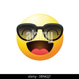 Emoticon di alta qualità con occhiali da sole. Vettore emoji. Bel viso sorridente con l'illustrazione vettoriale degli occhiali da sole. Emoji per occhiali da sole. Illustrazione Vettoriale