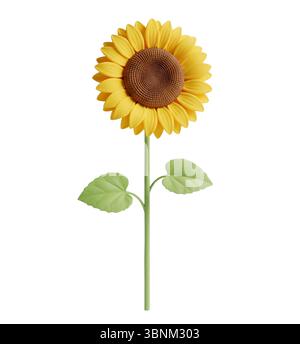 Rendering 3D minimalista con fiore di sole in un rendering morbido e uniforme Foto Stock