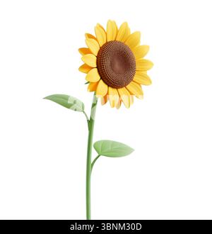 Rendering 3D minimalista con fiore di sole in un rendering morbido e uniforme Foto Stock