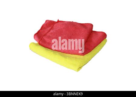 Due panni in microfibra colorati isolati. Foto Stock