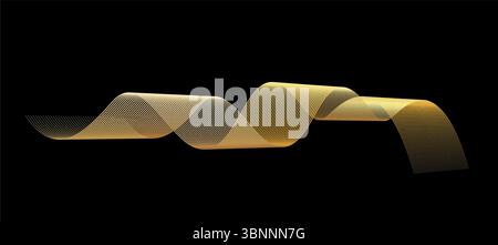 Linea d'oro astratto ondulazione e texture vorticose in colore oro con sfondo nero. Elegrant e design decorativo di lusso. Illustrazione Vettoriale
