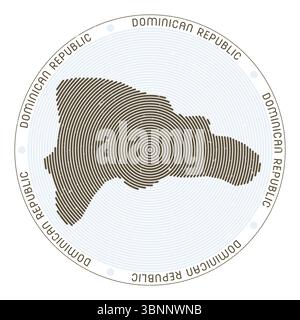 Archi radiali a forma Dominicana. Icona Country round. Poster con logo Dominicana. Illustrazione del vettore radiante. Illustrazione Vettoriale