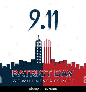 Patriot Day 11 settembre con sfondo astratto di New York. Illustrazione vettoriale Illustrazione Vettoriale