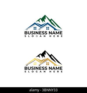 Modello di design del logo Luxury Real Estate o Real Estate Mountain Camp. Illustrazione vettoriale Illustrazione Vettoriale
