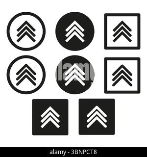 Icona freccia a freccia. Set di badge direzionali. Vettore puntatore verso l'alto. Emblema audace. Illustrazione Vettoriale