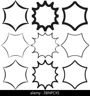 Set forma contorno. Contorni a stella assortiti. Sfondo bianco. Illustrazione vettoriale. Illustrazione Vettoriale
