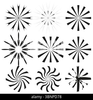 Set di icone Starburst. Varianti con picchi radianti. Vettore di esplosione astratta. Collezione dinamica Spark. Illustrazione Vettoriale