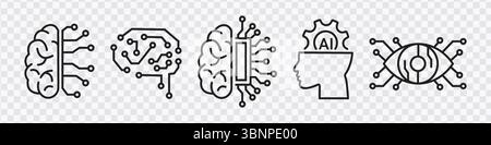 Icone di intelligenza artificiale e concetto cerebrale Illustrazione Vettoriale