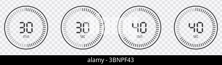 Icone timer impostate con i marcatori dei minuti e dei secondi Illustrazione Vettoriale
