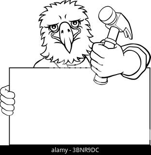 Martello Aquila Cartoon Mascotte Handyman Carpenter Illustrazione Vettoriale