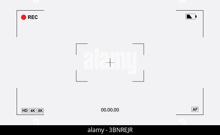 Sovrapposizione mirino della fotocamera. Mirino della videocamera su sfondo nero. Cornice del display del mirino della videocamera per la registrazione di video e foto Illustrazione Vettoriale