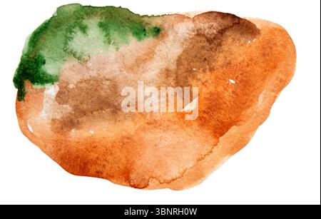 Striscione rotondo marrone con gocce di acquerello disegnato a mano Foto Stock